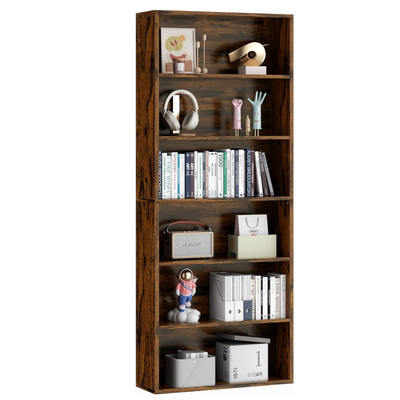 6-Tier Open Bookcase and Bookshelf, Floor Standing Wood Display Storage Shelves 71 Inch Tall Bookcase Home Decor Furniture for Home Office, Living Room, Bed Room - 9.3" x 23.6" x 70.9"/Brown